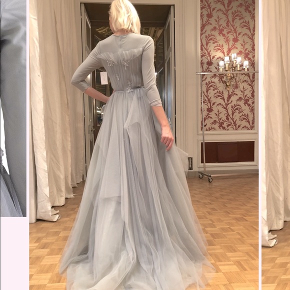 Slate Blue Tulle Gown with Exquisite beading and details - Picture 2 of 5